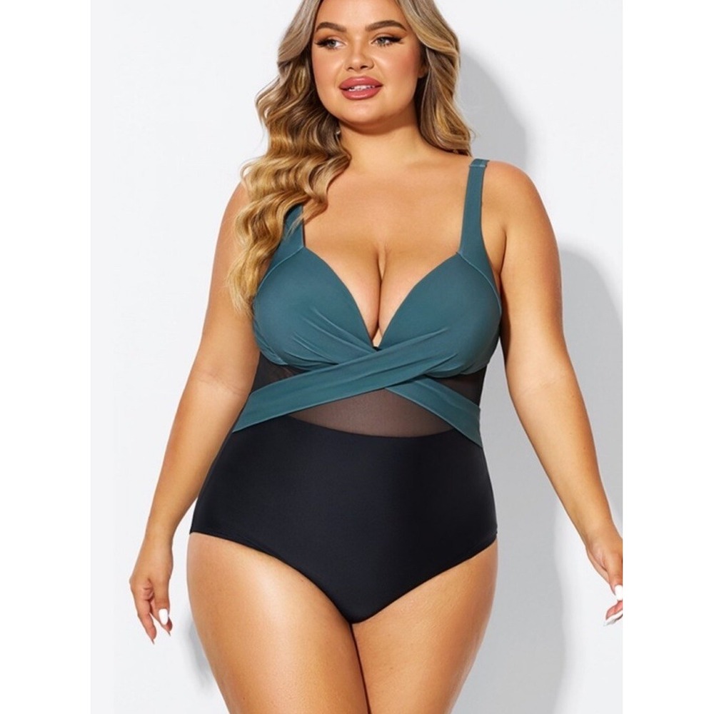 Meet Curve Swimsuit Women's Plus Size 4XL Sexy Cut Out Mesh Underwire One Piece